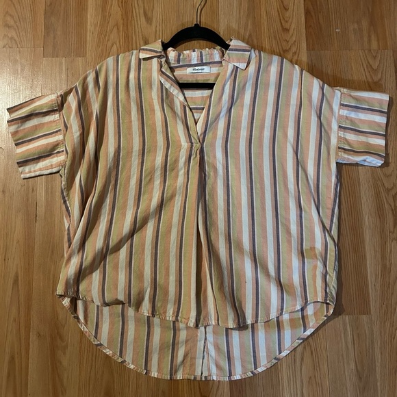 Madewell Courier Button Back Shirt in Rainbow Stripe - Picture 8 of 8